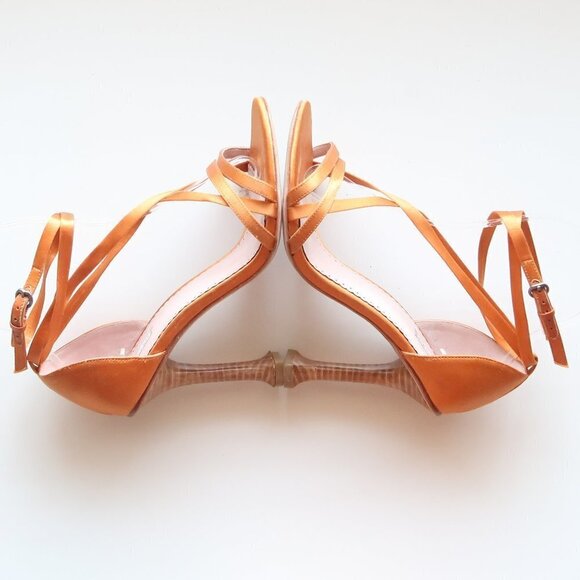 Leon Max Orange Satin Ankle Strap Open Toe Heels / Sandals / Dressy Shoes 6.5 - Picture 11 of 16